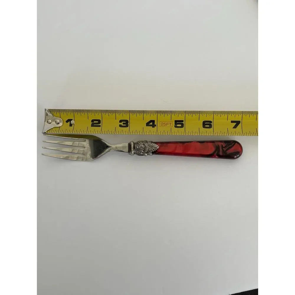 Vtg Forks Stainless 18/8 Flatware Red Mother Pearl Pattern 7 Pcs Preowned